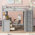 Full Size Loft Bed With Drawers,Desk,And Wardrobe Gray Gray Solid Wood