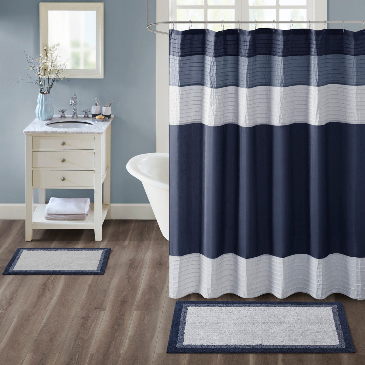 Cotton Tufted Bath Rug Navy Cotton