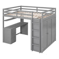 Full Size Loft Bed With Drawers,Desk,And Wardrobe Gray Gray Solid Wood