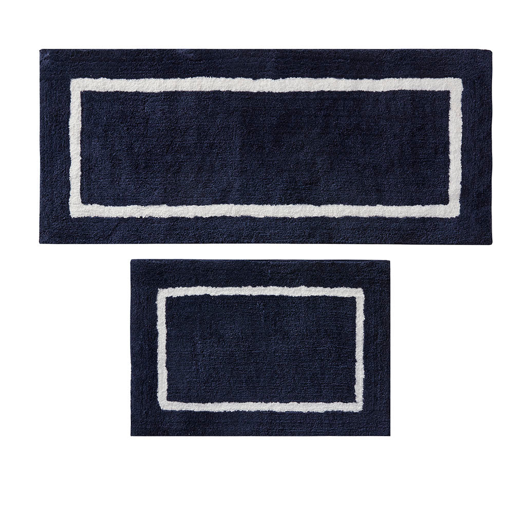 Reversible High Pile Tufted Microfiber Bath Rug Navy Microfiber