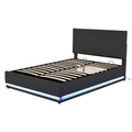 Tufted Upholstered Platform Bed With Hydraulic Storage System,Queen Size Pu Storage Bed With Led Lights And Usb Charger, Black Black Pu