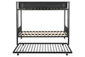 Metal Twin Over Twin Bunk Bed With Trundle Sturdy Metal Frame Noise Free Wood Slats Comfortable Textilene Guardrail 2 Side Ladders Space Saving Trundle Bunk Bed For Three No Box Spring Needed Black Metal