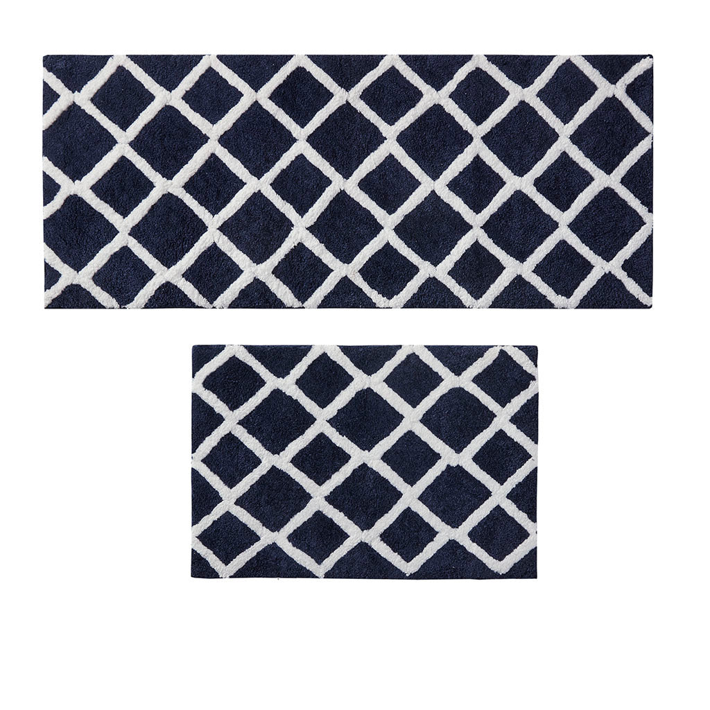 Reversible High Pile Tufted Microfiber Bath Rug Navy Microfiber