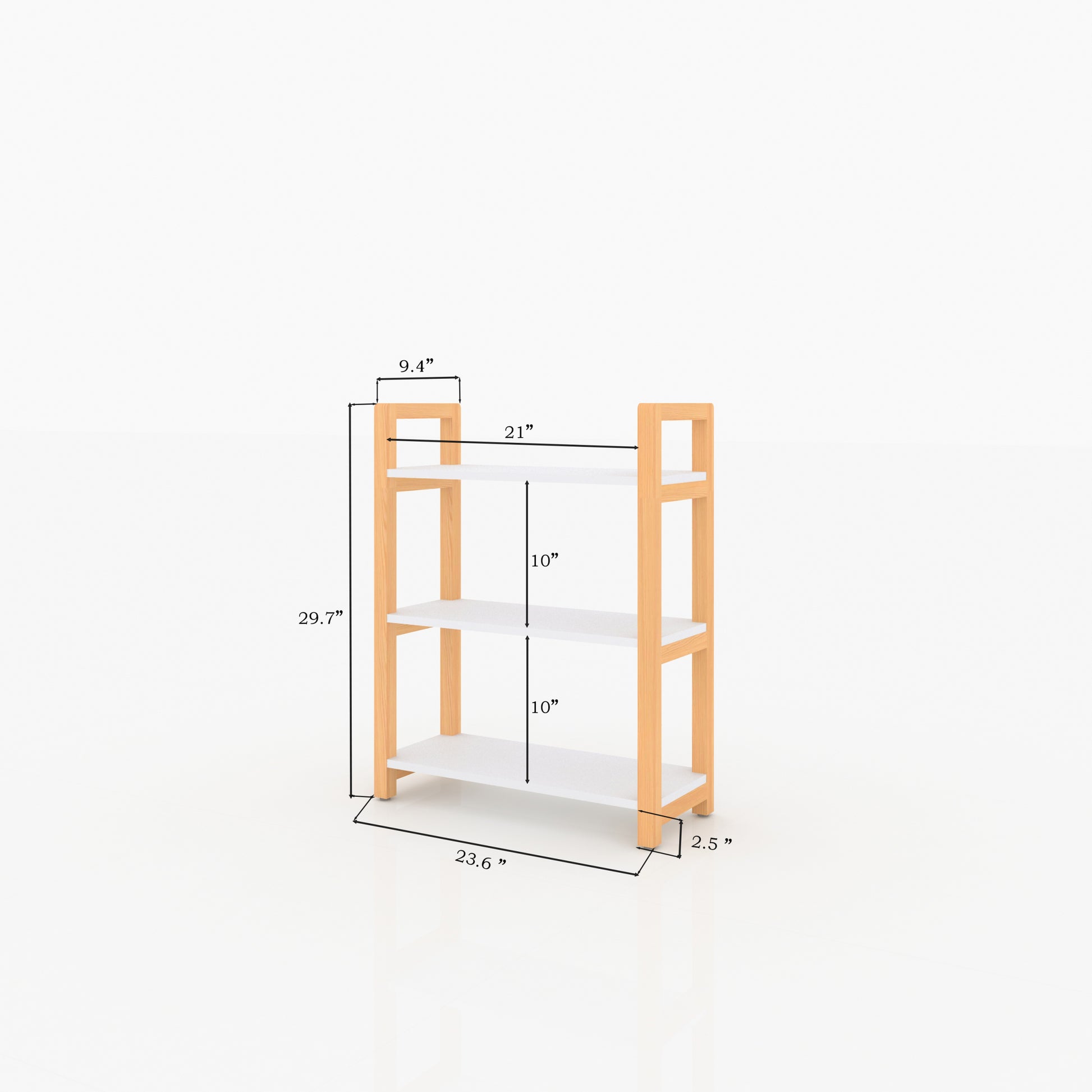 3 Tiers Storage Bookcase With Solid Wood Frame,White White Solid Wood Mdf