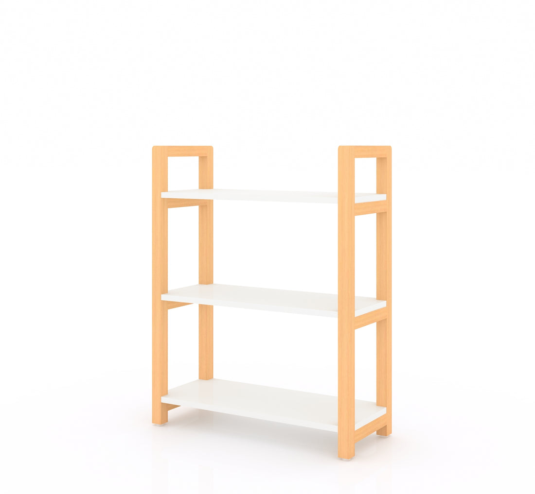 3 Tiers Storage Bookcase With Solid Wood Frame,White White Solid Wood Mdf