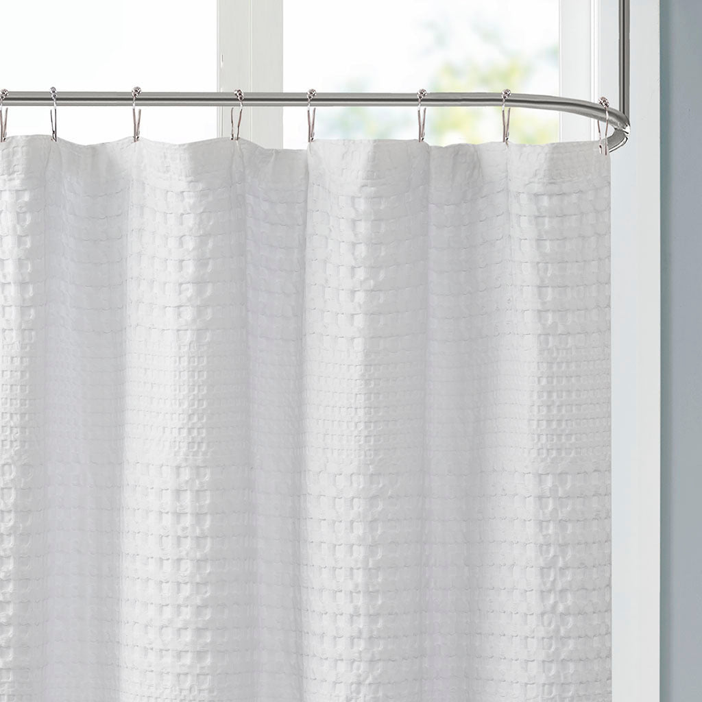 Super Waffle Textured Solid Shower Curtain White Cotton