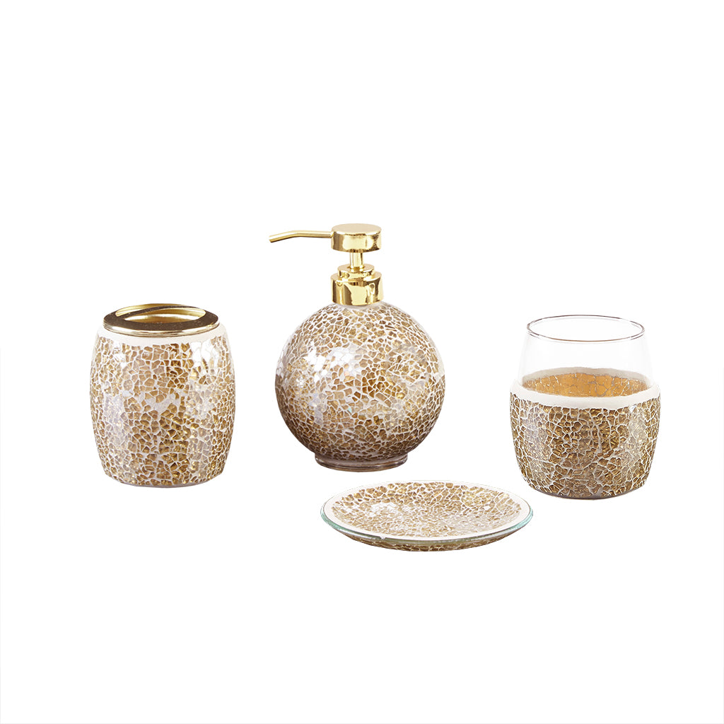 4 Piece Bath Accessory Set Gold Fabric