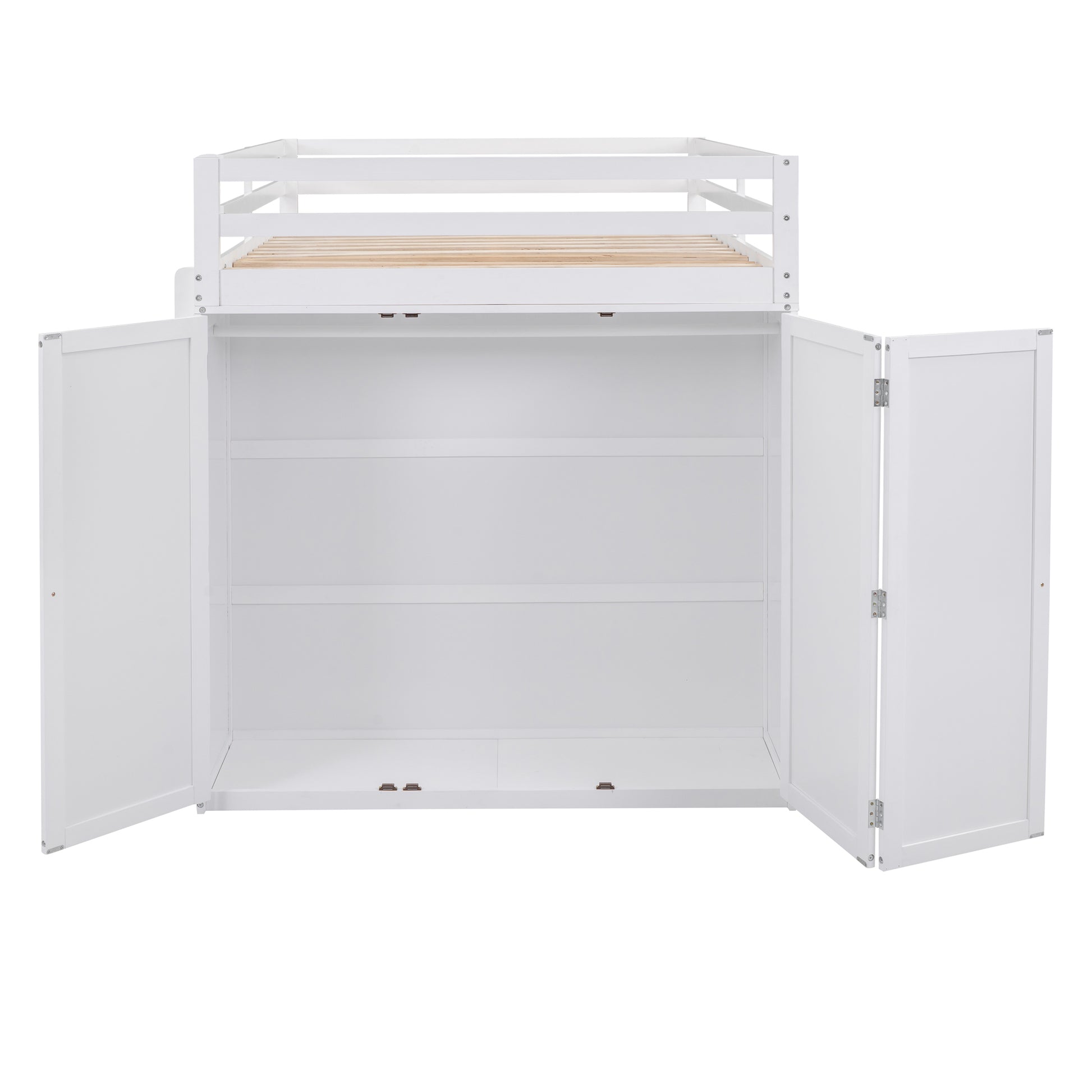 Full Size Loft Bed With Drawers,Desk,And Wardrobe White White Solid Wood