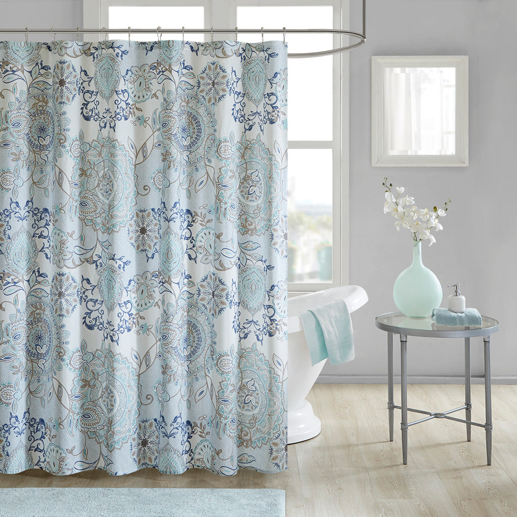 Printed Cotton Shower Curtain Blue Cotton