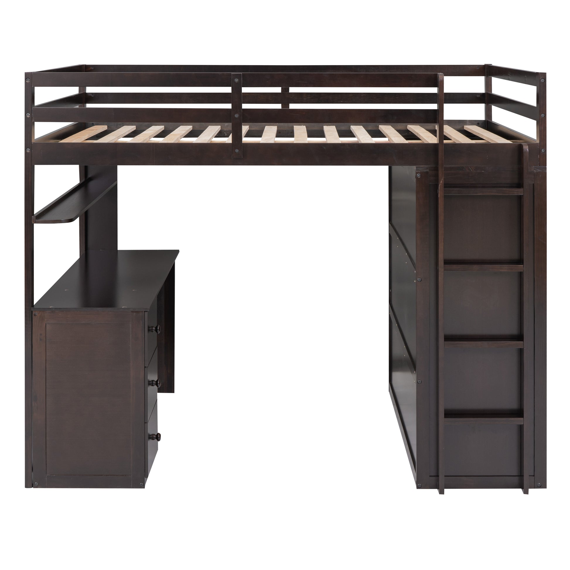 Full Size Loft Bed With Drawers,Desk,And Wardrobe Espresso Espresso Solid Wood