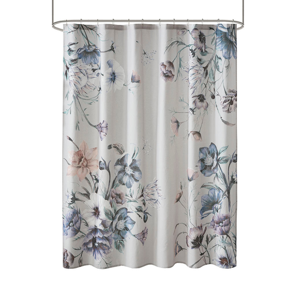 Printed Cotton Shower Curtain Blue Cotton