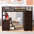 Full Size Loft Bed With Drawers,Desk,And Wardrobe Espresso Espresso Solid Wood