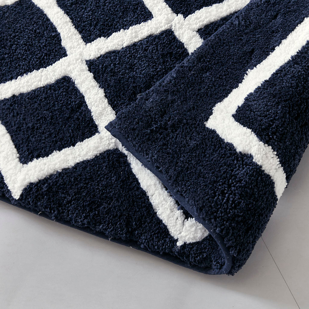 Reversible High Pile Tufted Microfiber Bath Rug Navy Microfiber