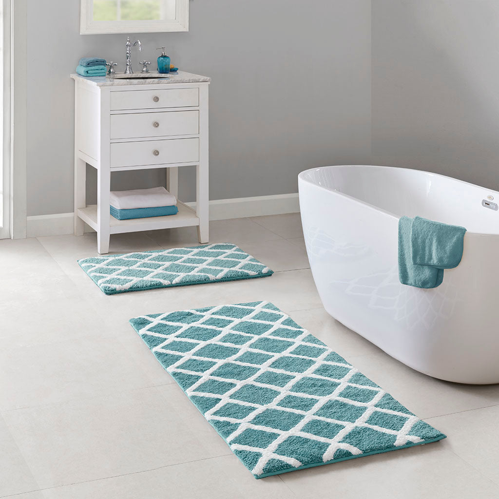 Reversible High Pile Tufted Microfiber Bath Rug Aqua Microfiber