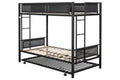 Metal Twin Over Twin Bunk Bed With Trundle Sturdy Metal Frame Noise Free Wood Slats Comfortable Textilene Guardrail 2 Side Ladders Space Saving Trundle Bunk Bed For Three No Box Spring Needed Black Metal