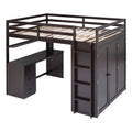 Full Size Loft Bed With Drawers,Desk,And Wardrobe Espresso Espresso Solid Wood