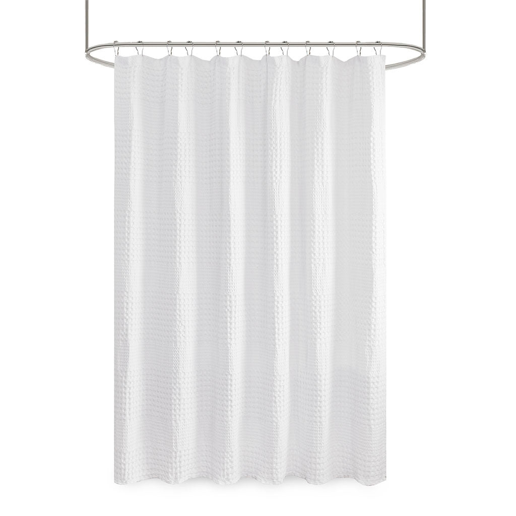 Super Waffle Textured Solid Shower Curtain White Cotton