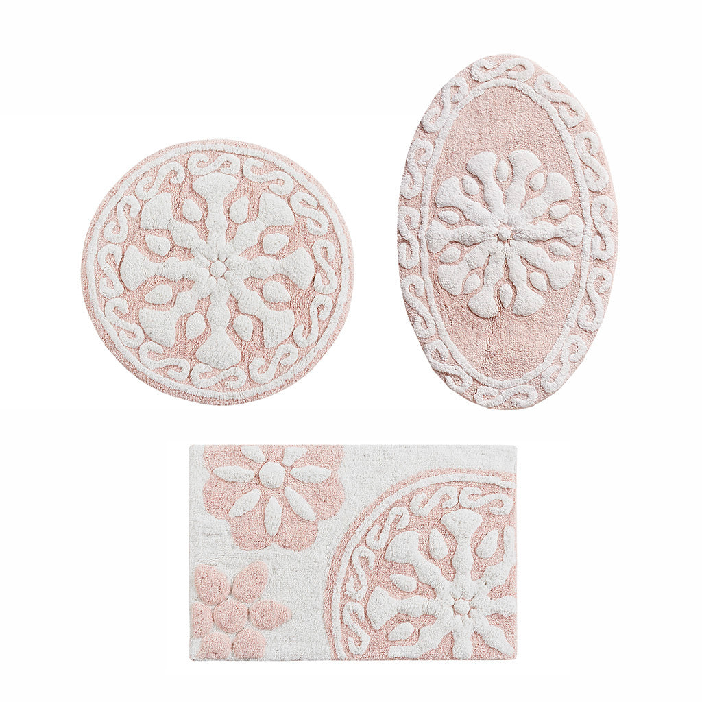 Medallion Cotton Tufted Bath Rug Pink Cotton