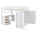 Full Size Loft Bed With Drawers,Desk,And Wardrobe White White Solid Wood