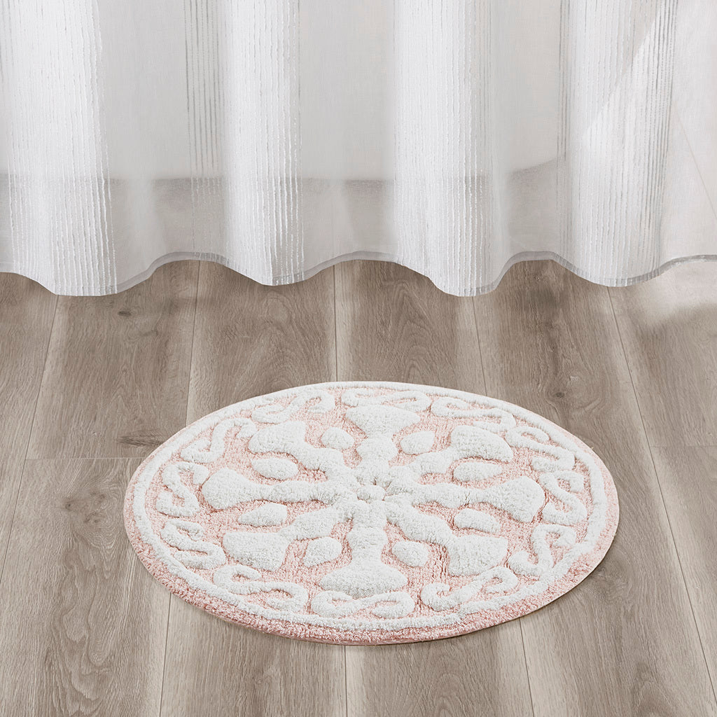 Medallion Cotton Tufted Bath Rug Pink Cotton