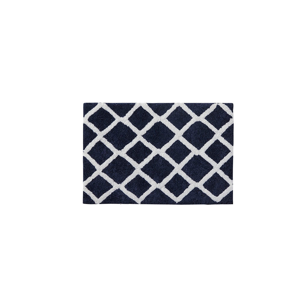 Reversible High Pile Tufted Microfiber Bath Rug Navy Microfiber