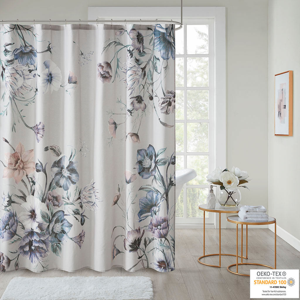 Printed Cotton Shower Curtain Blue Cotton