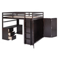 Full Size Loft Bed With Drawers,Desk,And Wardrobe Espresso Espresso Solid Wood