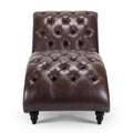 Tufted Armless Chaise Lounge Dark Brown Pu Pu