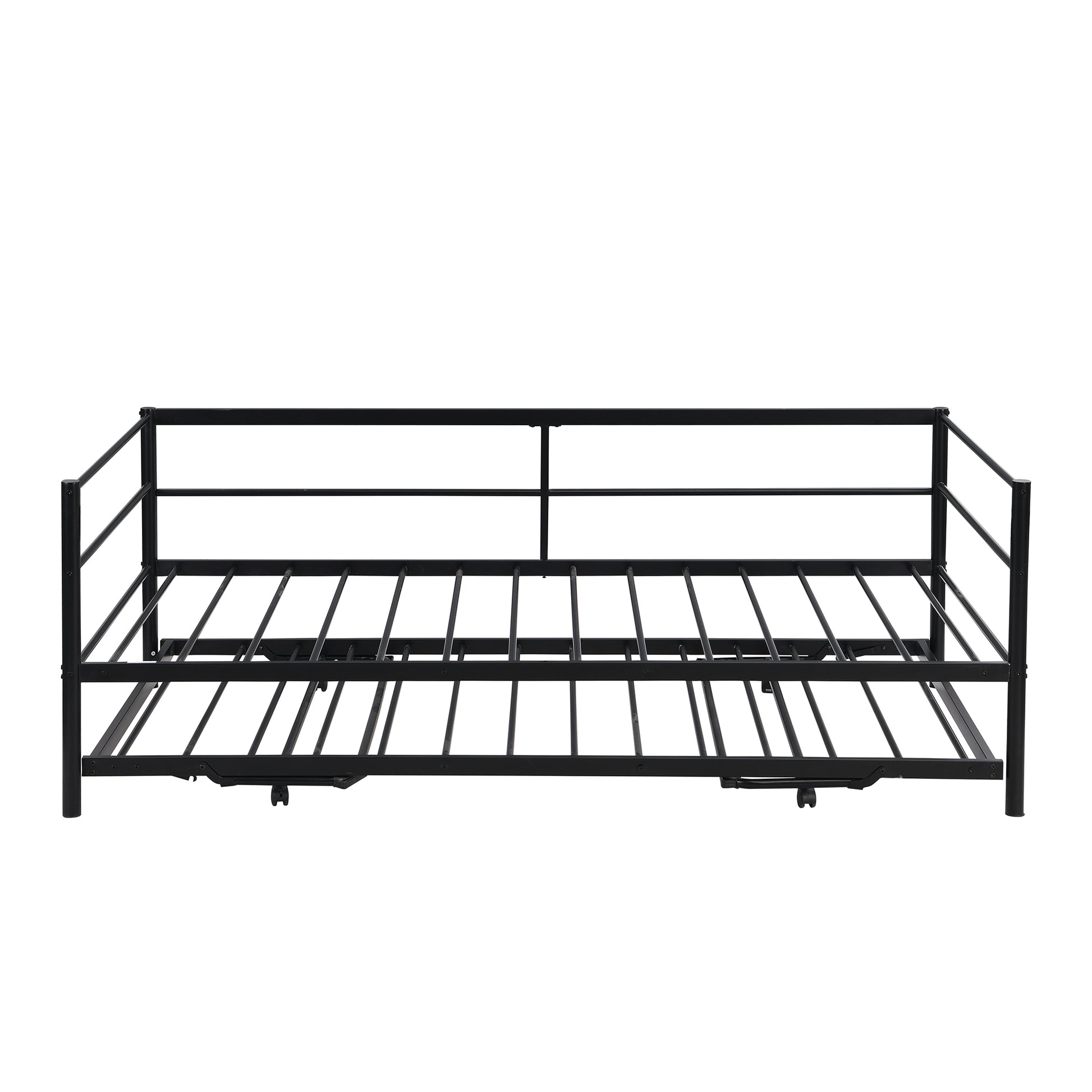 Twin Size Metal Daybed With Adjustable Trundle, Pop Up Trundle, Black Black Metal