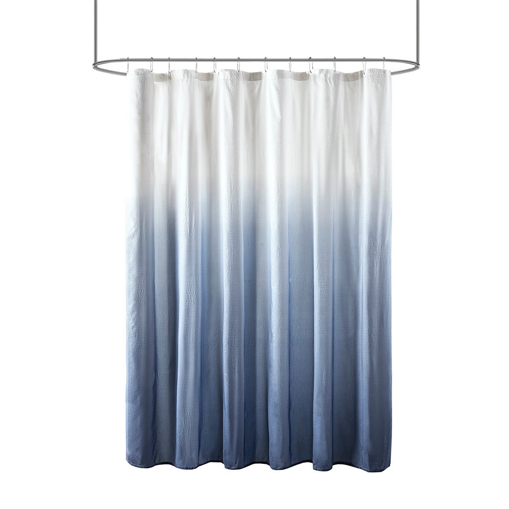 Ombre Printed Seersucker Shower Curtain Blue Polyester