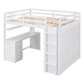 Full Size Loft Bed With Drawers,Desk,And Wardrobe White White Solid Wood