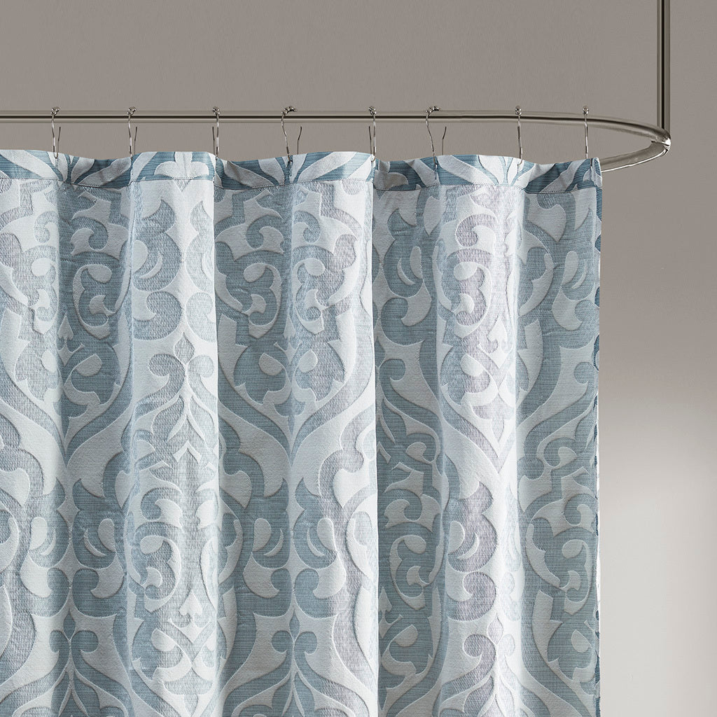 Jacquard Shower Curtain Aqua Silver Polyester