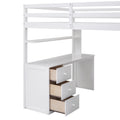 Full Size Loft Bed With Drawers,Desk,And Wardrobe White White Solid Wood