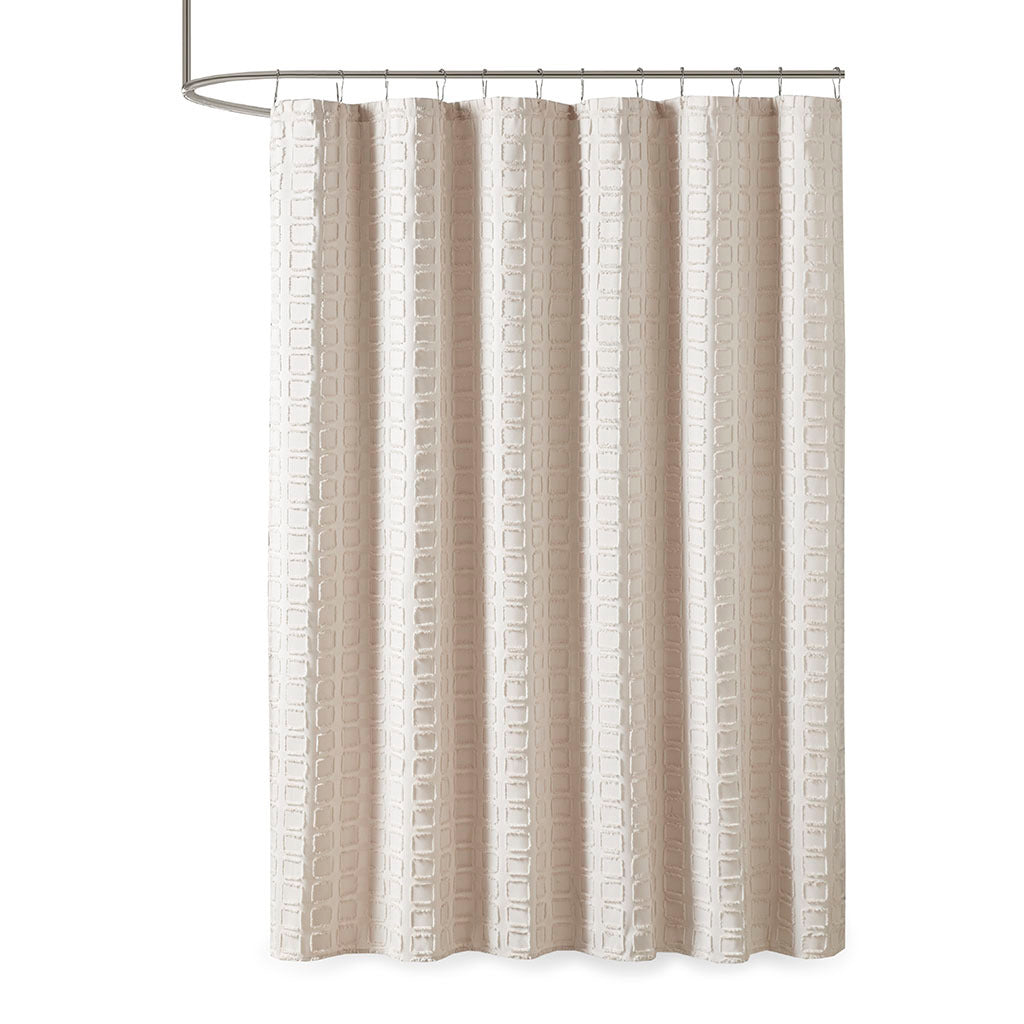 Woven Clipped Solid Shower Curtain Sand Polyester