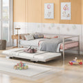 Twin Size Metal Daybed With Adjustable Trundle, Pop Up Trundle, Silver Silver Metal