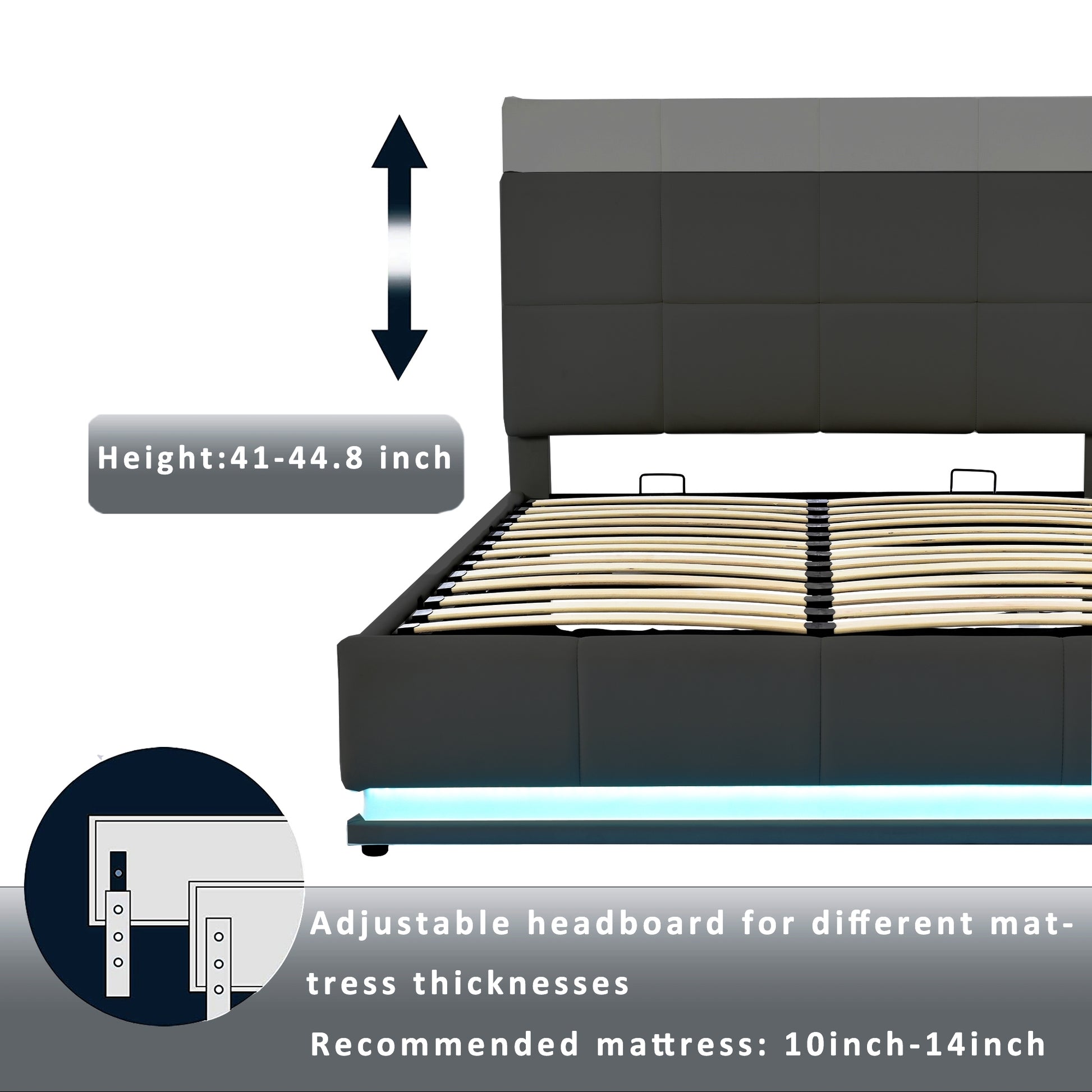 Tufted Upholstered Platform Bed With Hydraulic Storage System,Queen Size Pu Storage Bed With Led Lights And Usb Charger, Black Black Pu