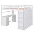 Full Size Loft Bed With Drawers,Desk,And Wardrobe White White Solid Wood