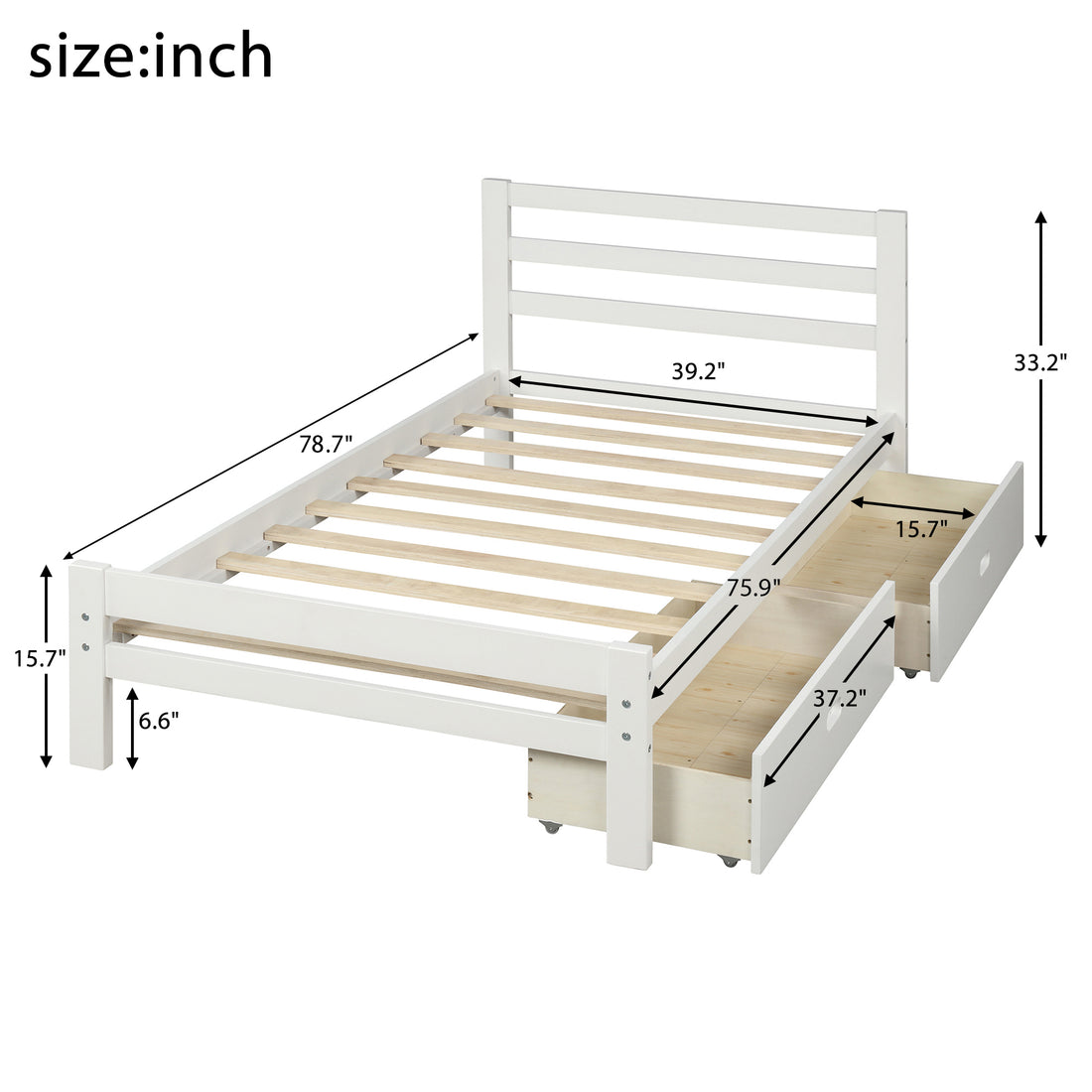 Wood Platform Bed With Two Drawers, Twin White White Pine