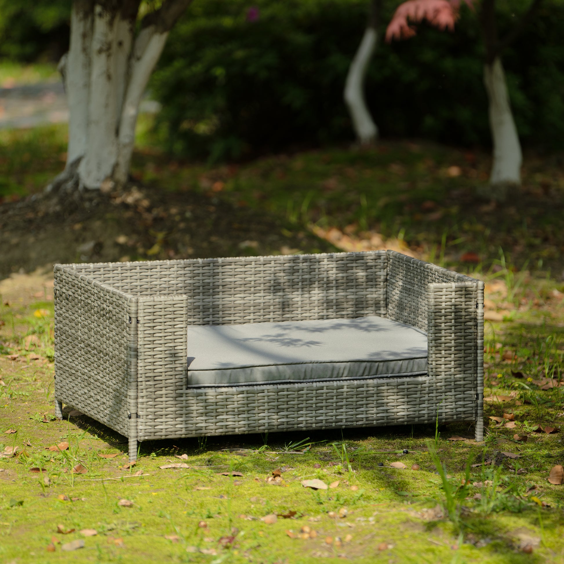 Dog Bed, Pet Bed, Pet Enclosures, Pet Outdoor Furniture, Pet Patio Furniture, Seasonal Pe Wicker Pet Furniture, Dog Bed With Cushion Dark Grey Pe Rattan Iron Waterproof Fabric