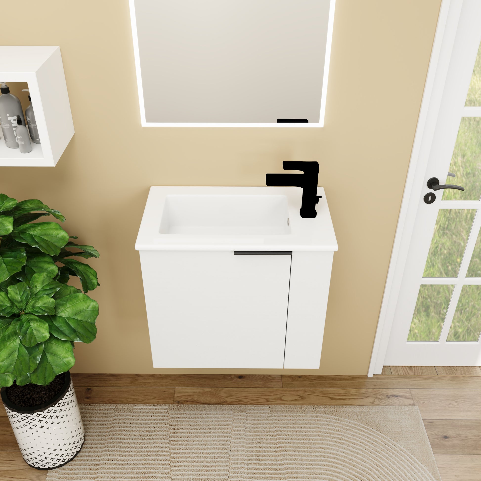 Bathroom Vanity With Sink 22 Inch For Small Bathroom,Floating Bathroom Vanity With Soft Close Door,Small Bathroom Vanity With Sink, 22X13 Kd Packing White 1 Soft Close Doors Bathroom Wall Mounted Modern Plywood Plywood