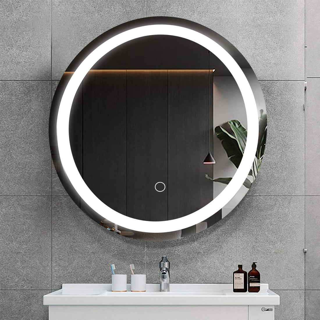 24 Inch Led Round Bathroom Mirror Transparent Glass