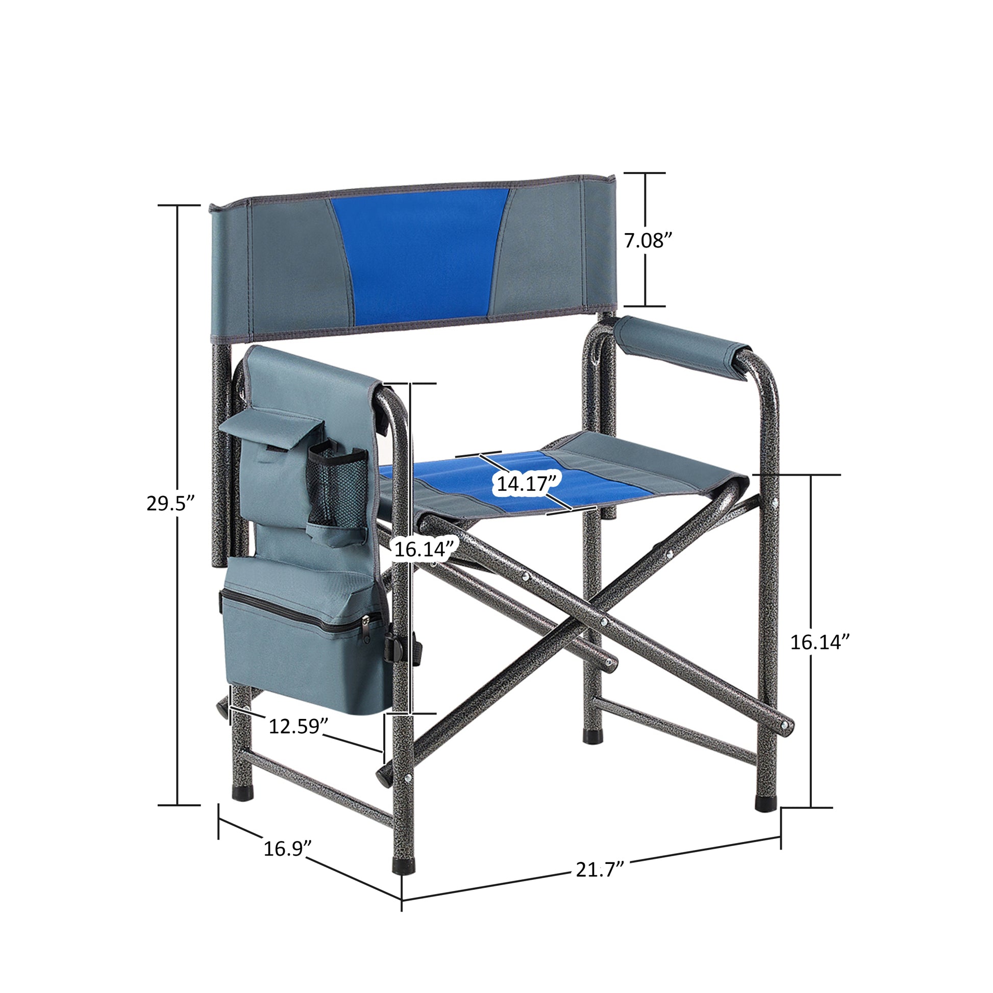 2 Piece Padded Folding Outdoor Chair With Storage Pockets,Lightweight Oversized Directors Chair For Indoor, Outdoor Camping, Picnics And Fishing,Blue Grey Blue Grey Steel