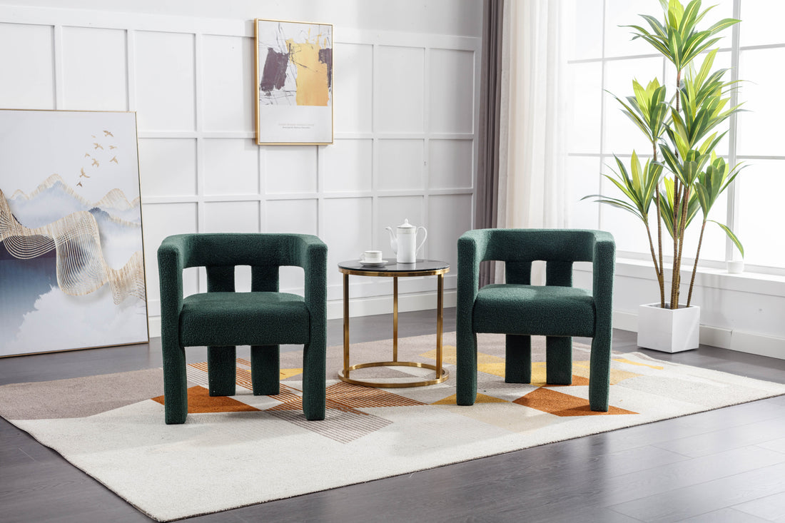 Coolmore Contemporary Designed Fabric Upholstered Accent Dining Chair Barrel Side Chairs Kitchen Armchair For Living Room 2Pc Set Emerald Boucle