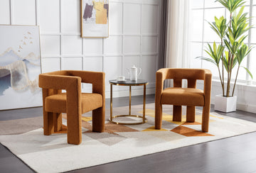 Coolmore Contemporary Designed Fabric Upholstered Accent Dining Chair Barrel Side Chairs Kitchen Armchair For Living Room 2Pc Set Coffee Boucle