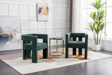 Coolmore Contemporary Designed Fabric Upholstered Accent Dining Chair Barrel Side Chairs Kitchen Armchair For Living Room 2Pc Set Emerald Boucle