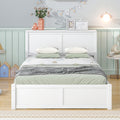 Full Size Storage Platform Bed With Pull Out Shelves And Twin Size Trundle, White White Solid Wood Mdf