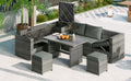 Outdoor 6 Piece All Weather Pe Rattan Sofa Set, Garden Patio Wicker Sectional Furniture Set With Adjustable Seat, Storage Box, Removable Covers And Tempered Glass Top Table,Grey Yes Complete Patio