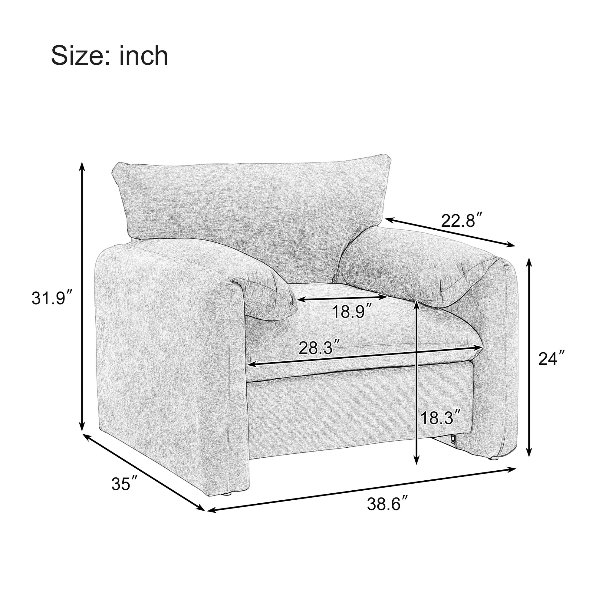 Modern Style Chenille Oversized Armchair Accent Chair Single Sofa Lounge Chair 38.6'' W For Living Room, Bedroom,Cream Cream Chenille