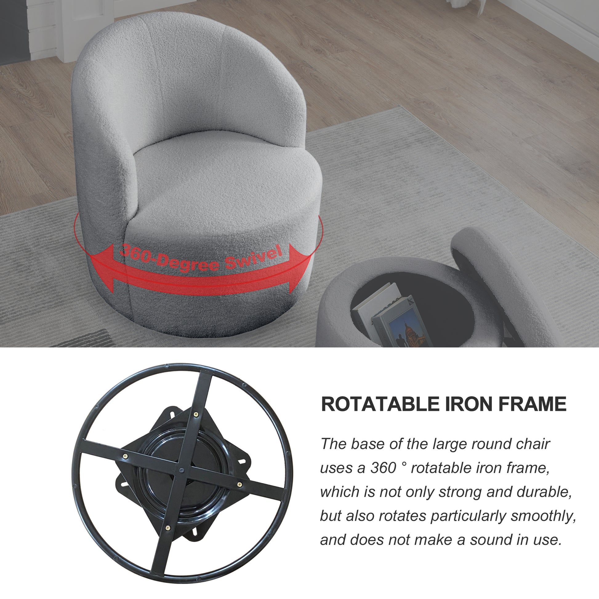 Video Welike Swivel Barrel Chair, Living Room Swivel Chair With Round Storage Chair, 360 Swivel Club Chair, Nursery, Bedroom, Office, Hotel With Upholstered Modern Armchair, Teddy Fabric Grey Teddy Foam Fabric