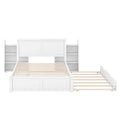 Full Size Storage Platform Bed With Pull Out Shelves And Twin Size Trundle, White White Solid Wood Mdf